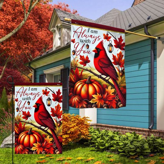 Cardinal Fall Leaves I Am Always With You Flag