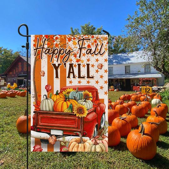 Fall Truck Thanksgiving Halloween Happy Fall Y'all Flag