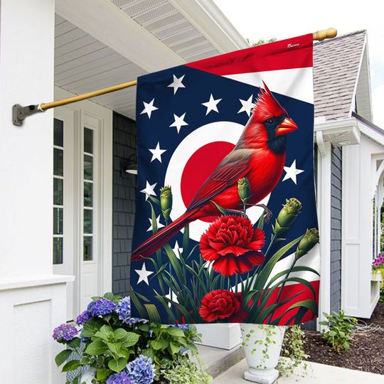 FLAGWIX Ohio State Cardinal and Scarlet Carnation Flower Flag