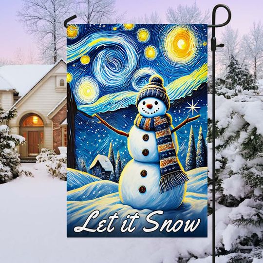 The Starry Night Snowman Let It Snow Christmas Flag