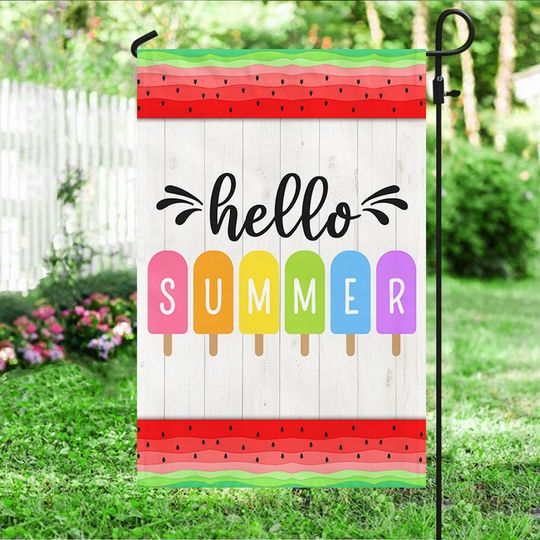 Hello Summer Ice Cream Watermelon Flag