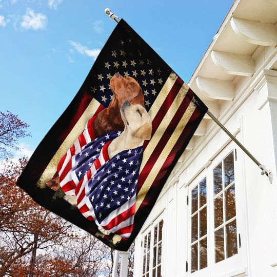 Yellow And Red Fox Labrador Retriever Flag FLAGWIX  ™ American Patriot Flag Wrapped in Glory