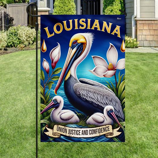 FLAGWIX  Louisiana State Union Justice and Confidence Brown Pelican Bird Flag