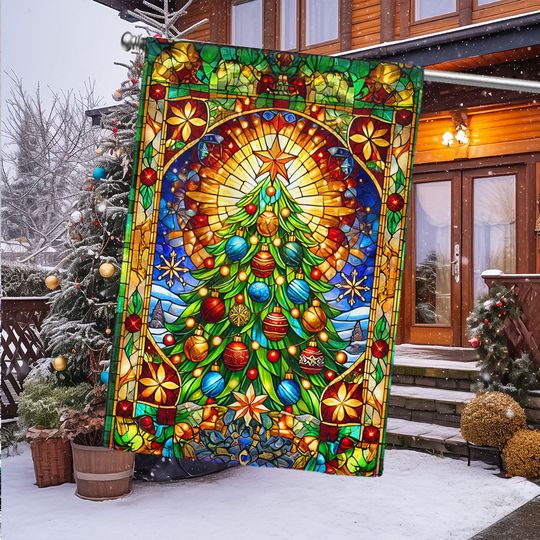 Stained Glass Christmas Tree Flag