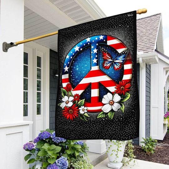 Hippie American Peace Sign Flag