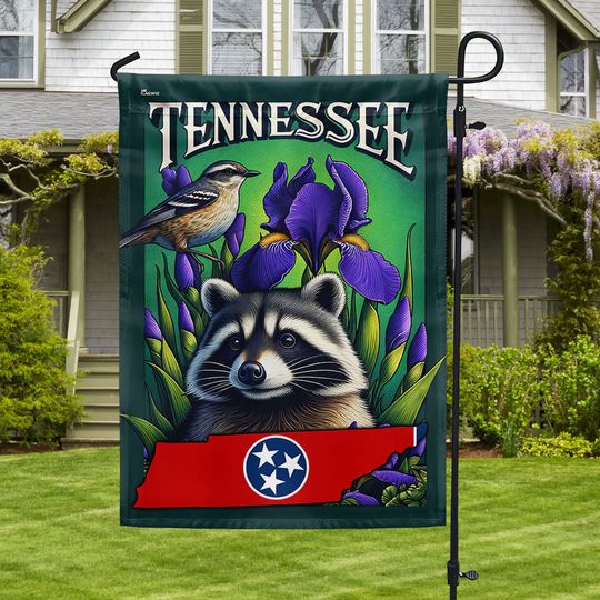 FLAGWIX  Tennessee State Raccoon Mockingbird and Iris Flower Flag