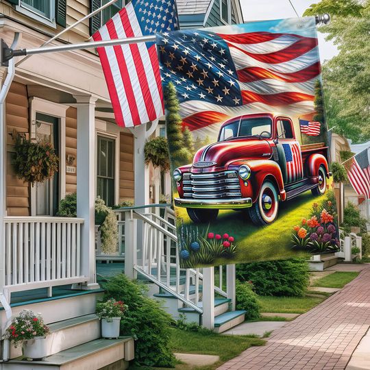 Flagwix American Flag - Independence Day With Red Classic Truck American Flag