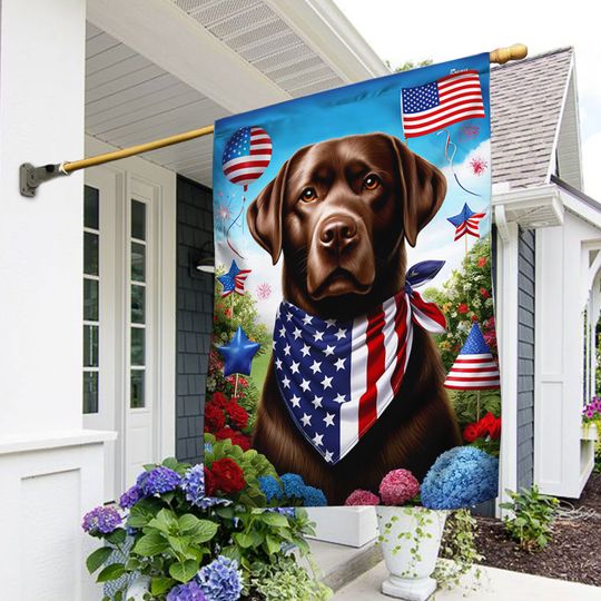 Chocolate Labrador Retriever Dog 4th Of july Flag