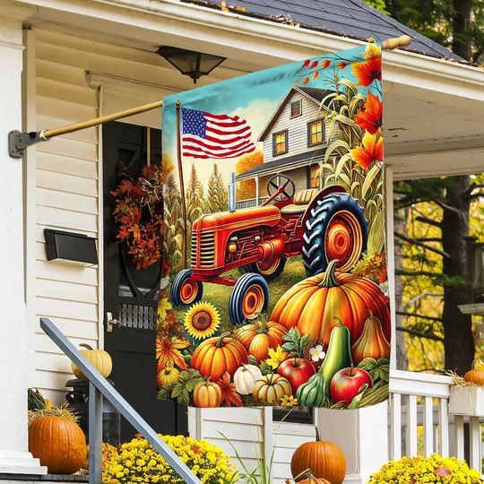 Fall Pumpkin Farm Tractor Flag