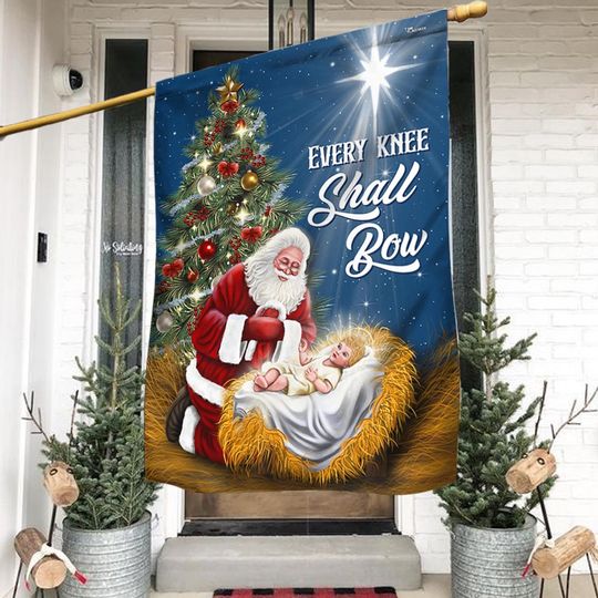 Santa Claus Every Knee Shall Bow Baby Jesus Christmas Flag