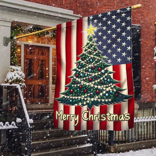 Merry Christmas Tree American Flag