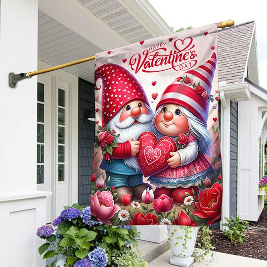 FLAGWIX  Gnome Couple Happy Valentine's Day Flag