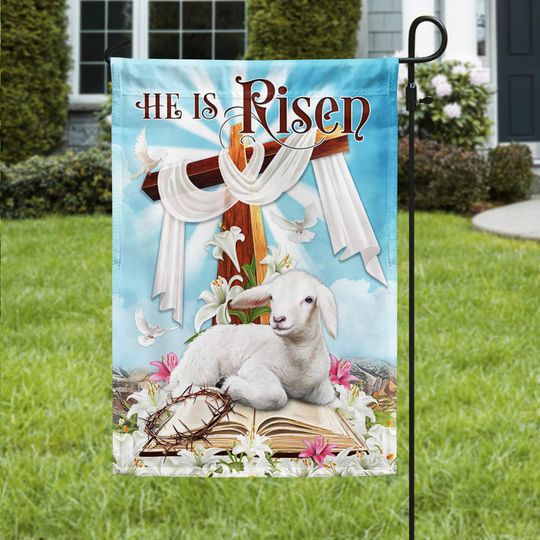 Easter Flag He Is Risen Christian Cross Lamb