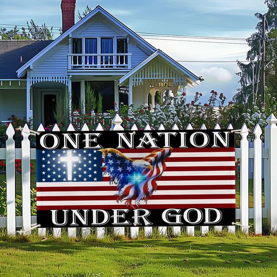 One Nation Under God American Eagle Patriot Fence Banner 3-Day Shipping