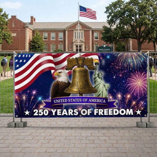 250 Years of Freedom Fence Banner, 4th of July Patriotic Decoration