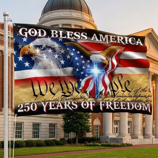 250 Years of Freedom Flag, We the People, God Bless America Grommet Flag 3-Day Shipping