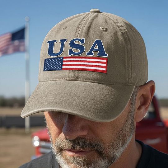 Patriotic USA Pride Washed Cap with Embroidered American Flag
